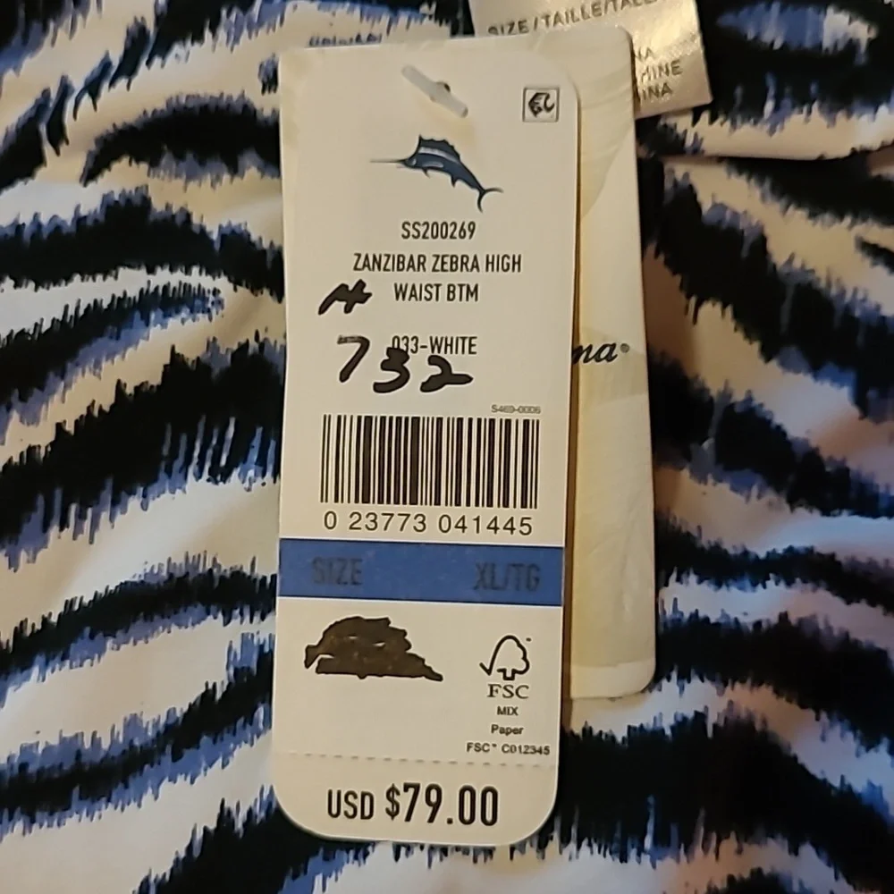 NWT* Tommy Bahama* Zanzibar High Waist Bottom* Blue/Blk/ Wh* Sz L